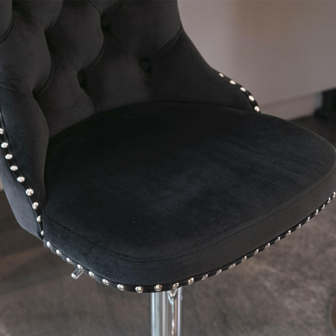 Luxe Velvet Stud Adjustable Bar Stools Chrome & Black (Set of 2) - Barstool Express
