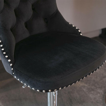 Luxe Velvet Stud Adjustable Bar Stools Chrome & Black (Set of 2) - Barstool Express