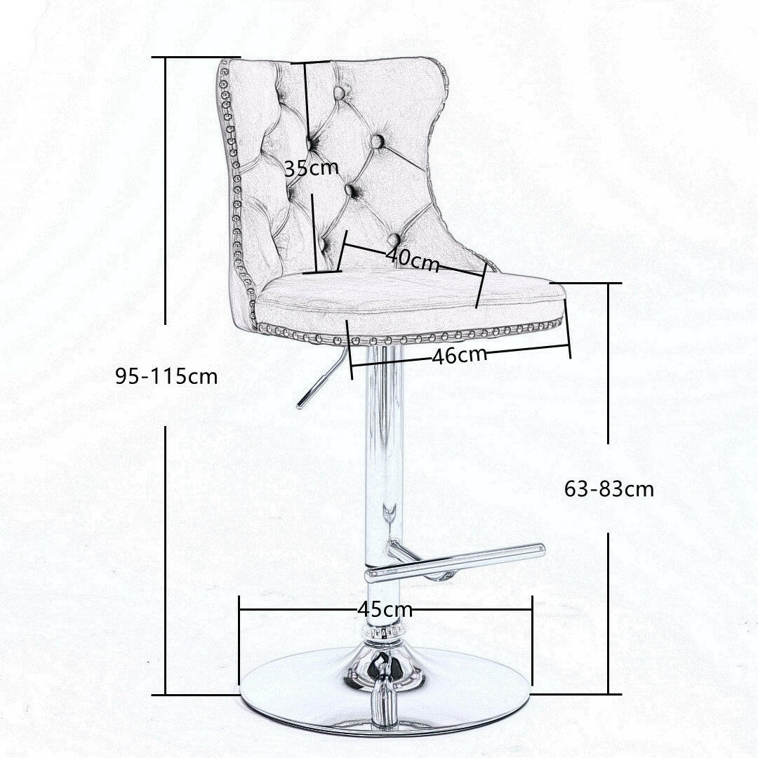 Luxe Velvet Stud Adjustable Bar Stools Chrome & Grey (Set of 2) - Barstool Express