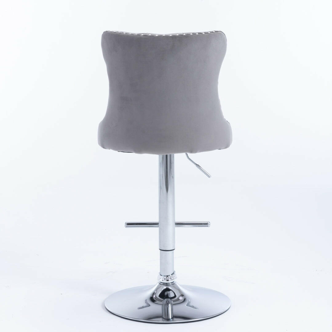 Luxe Velvet Stud Adjustable Bar Stools Chrome & Grey (Set of 2) - Barstool Express