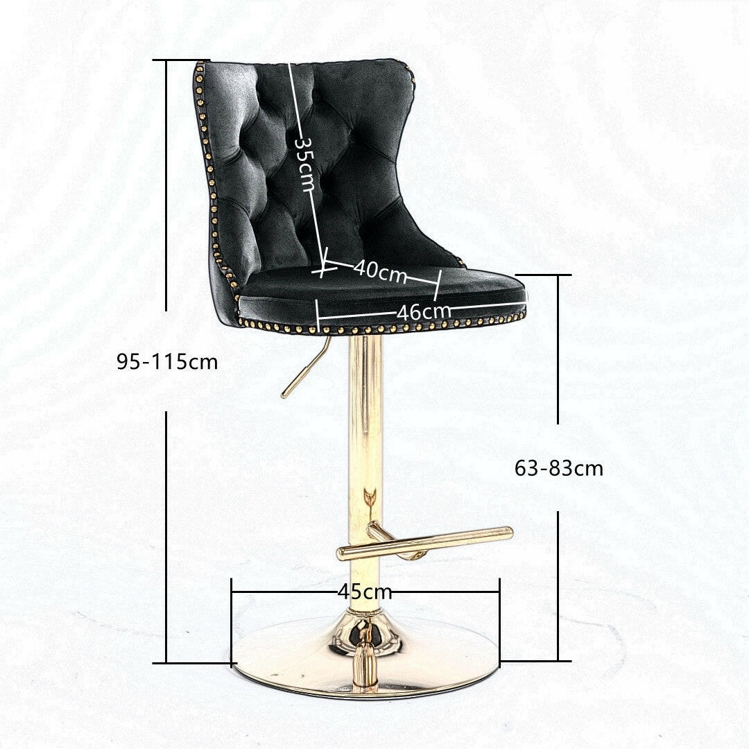 Luxe Velvet Stud Adjustable Bar Stools Gold & Black (Set of 2) - Barstool Express