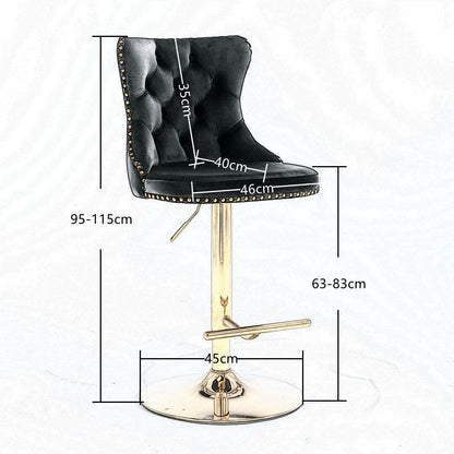 Luxe Velvet Stud Adjustable Bar Stools Gold & Black (Set of 2) - Barstool Express