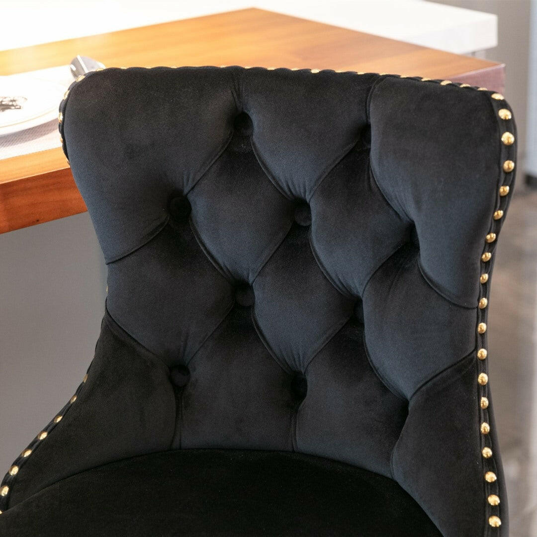 Luxe Velvet Stud Adjustable Bar Stools Gold & Black (Set of 2) - Barstool Express