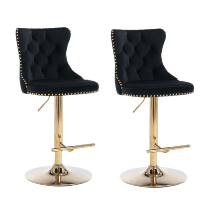 Luxe Velvet Stud Adjustable Bar Stools Gold & Black (Set of 2) - Barstool Express