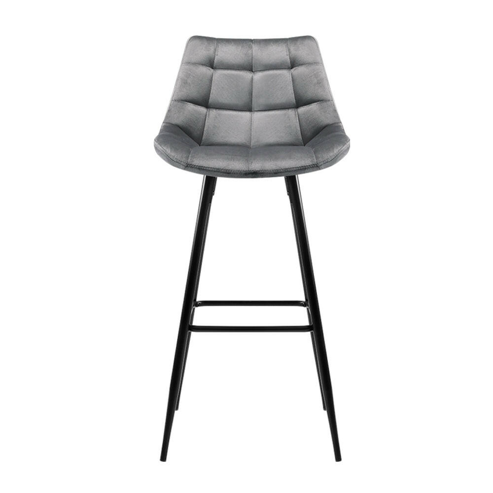 Milla Velvet Bar Stools 76cm Grey (Set of 2) - Barstool Express