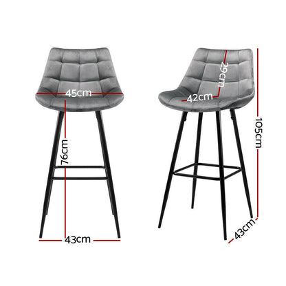 Milla Velvet Bar Stools 76cm Grey (Set of 2) - Barstool Express