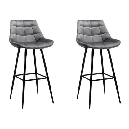Milla Velvet Bar Stools 76cm Grey (Set of 2) - Barstool Express