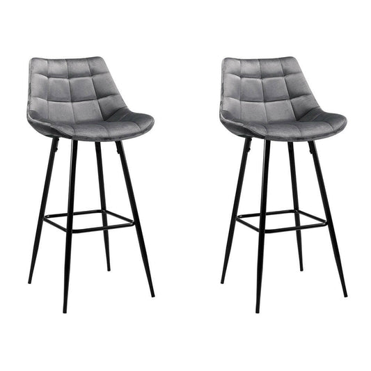Milla Velvet Bar Stools 76cm Grey (Set of 2) - Barstool Express