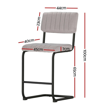 Retro Velvet Bar Stools 65cm Grey (Set of 2) - Barstool Express