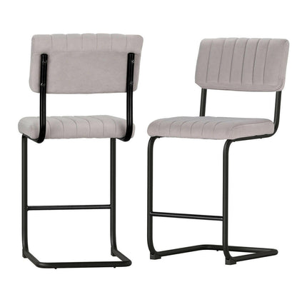 Retro Velvet Bar Stools 65cm Grey (Set of 2) - Barstool Express