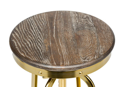 Taj Adjustable Swivel Bar Stool – Gold Base & Oak Wood - Barstool Express