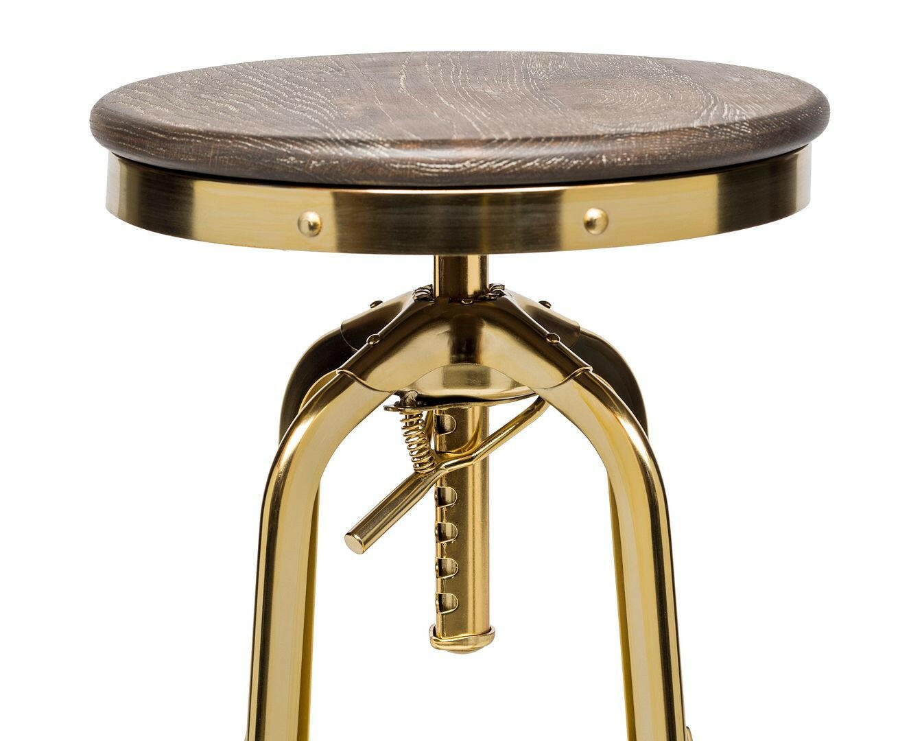 Taj Adjustable Swivel Bar Stool – Gold Base & Oak Wood - Barstool Express