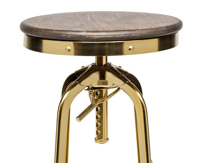 Taj Adjustable Swivel Bar Stool – Gold Base & Oak Wood - Barstool Express