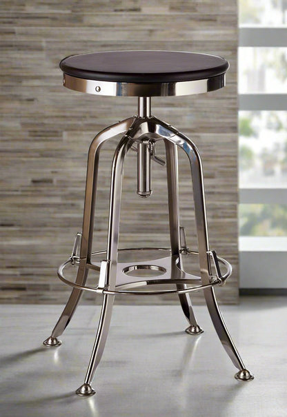 Taj Adjustable Swivel Bar Stool – Nickel Base & Black Wood - Barstool Express