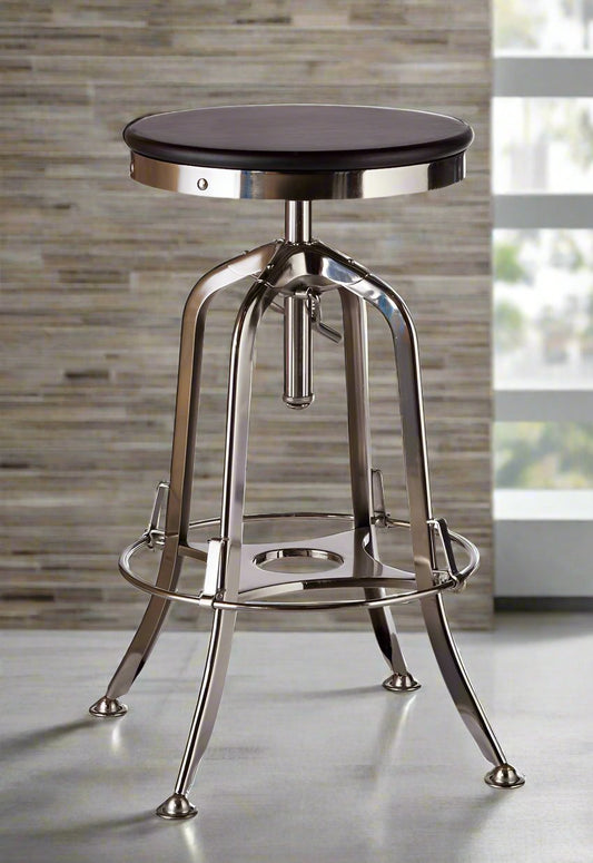 Taj Adjustable Swivel Bar Stool – Nickel Base & Black Wood - Barstool Express