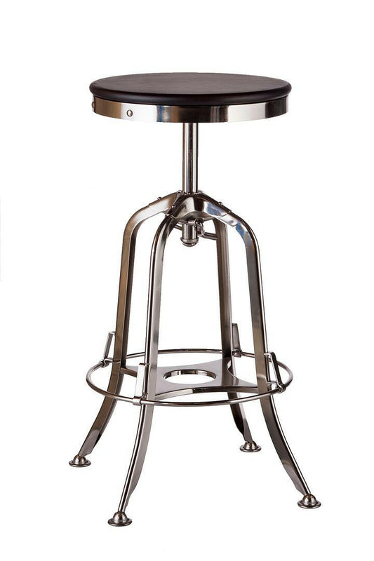 Taj Adjustable Swivel Bar Stool – Nickel Base & Black Wood - Barstool Express