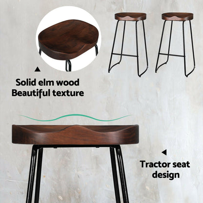 Thor Timber Tractor Seat Bar Stools 75cm Dark Wood (Set of 4) - Barstool Express