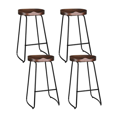 Thor Timber Tractor Seat Bar Stools 75cm Dark Wood (Set of 4) - Barstool Express