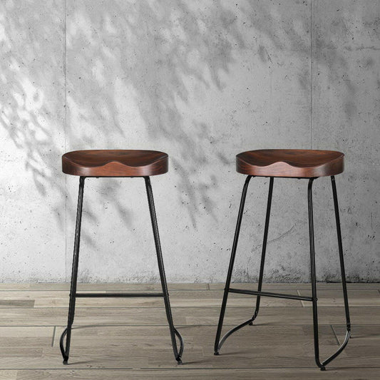 Thor Timber Tractor Seat Bar Stools 75cm Dark Wood (Set of 4) - Barstool Express
