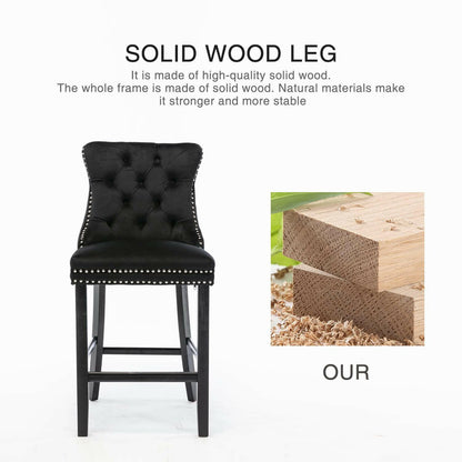 Ulma Velvet Stud Timber Frame Bar Stools 69cm Black (Set of 2) - Barstool Express