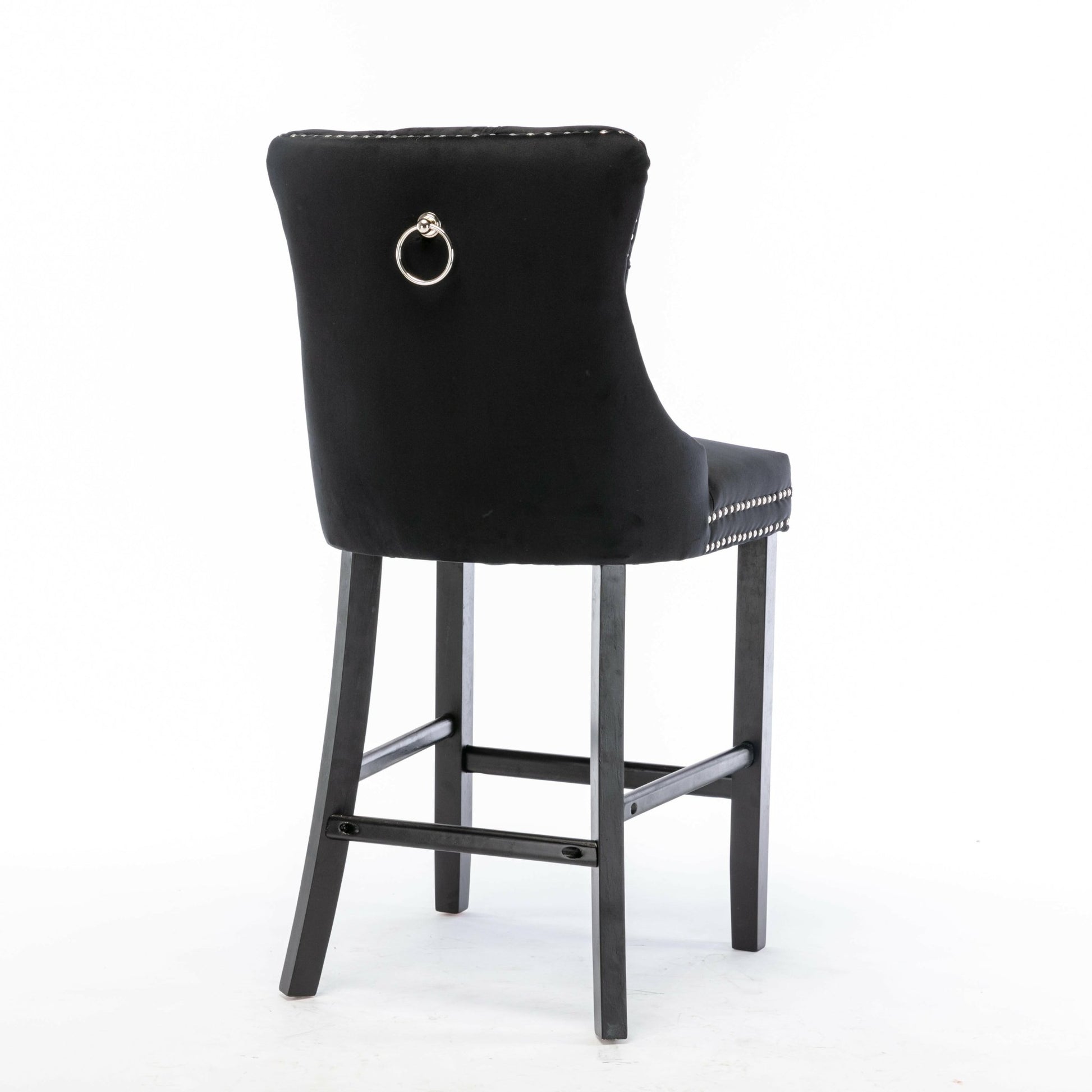 Ulma Velvet Stud Timber Frame Bar Stools 69cm Black (Set of 2) - Barstool Express