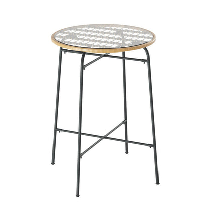 Wicker Bistro Bar Glass Table 100cm Natural - Barstool Express