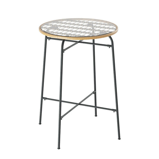 Wicker Bistro Bar Glass Table 100cm Natural - Barstool Express