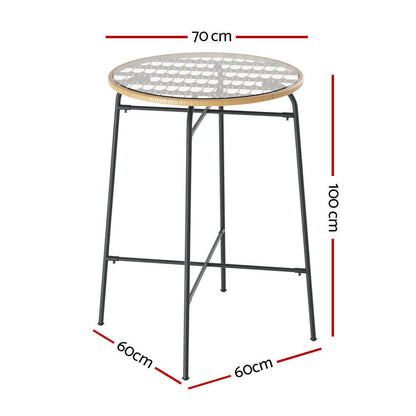 Wicker Bistro Bar Glass Table 100cm Natural - Barstool Express