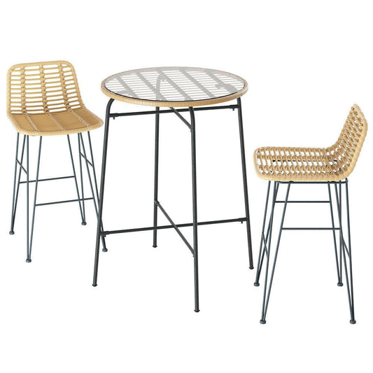 Wicker Bistro Dining Bar Set Natural (3 Piece) - Barstool Express