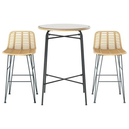 Wicker Bistro Dining Bar Set Natural (3 Piece) - Barstool Express