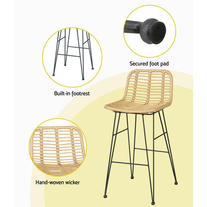 Wicker Bistro Dining Bar Set Natural (3 Piece) - Barstool Express
