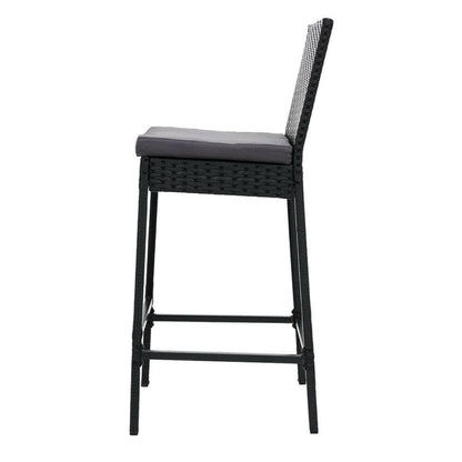 Wicker Outdoor Bar Stools with Grey Cushions 75.5cm Black (Set of 2) - Barstool Express