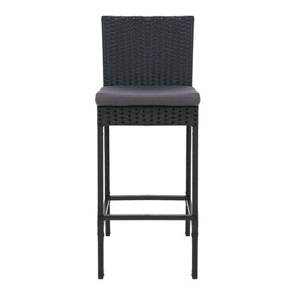 Wicker Outdoor Bar Stools with Grey Cushions 75.5cm Black (Set of 4) - Barstool Express