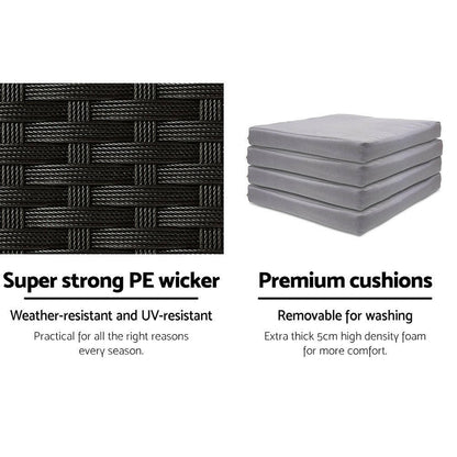 Wicker Outdoor Bistro Dining Bar Set – Black with Grey Cushions (5 Piece) - Barstool Express